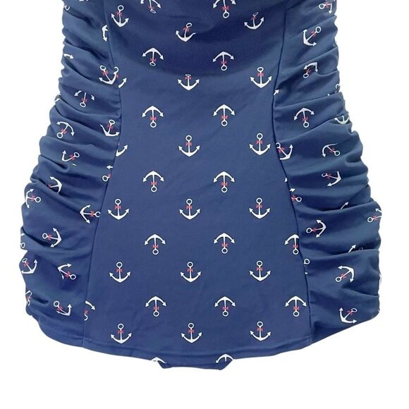 Unique Vintage Anchor Swimsuit Dress Navy Blue Halter One Piece Size Large Retro - Picture 10 of 14